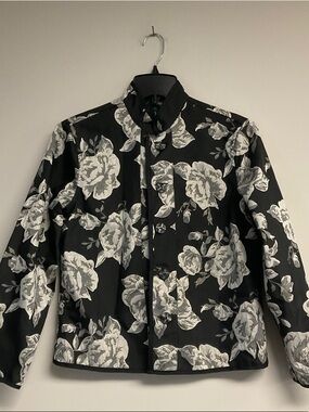 Floral Textured Button-Front Jacket in Blue and Green